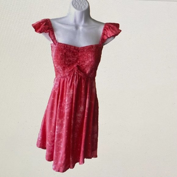 TIARE HAWAII PINK W/DOTS OFF THE SHOULDER MINI DRESS - Picture 1 of 5